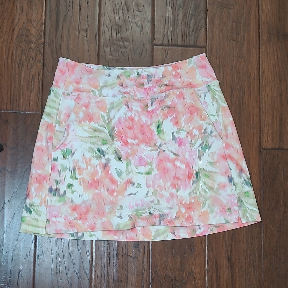 VOGO Athletica White, Pink & Green Abstract Floral Patterned Skort size Small